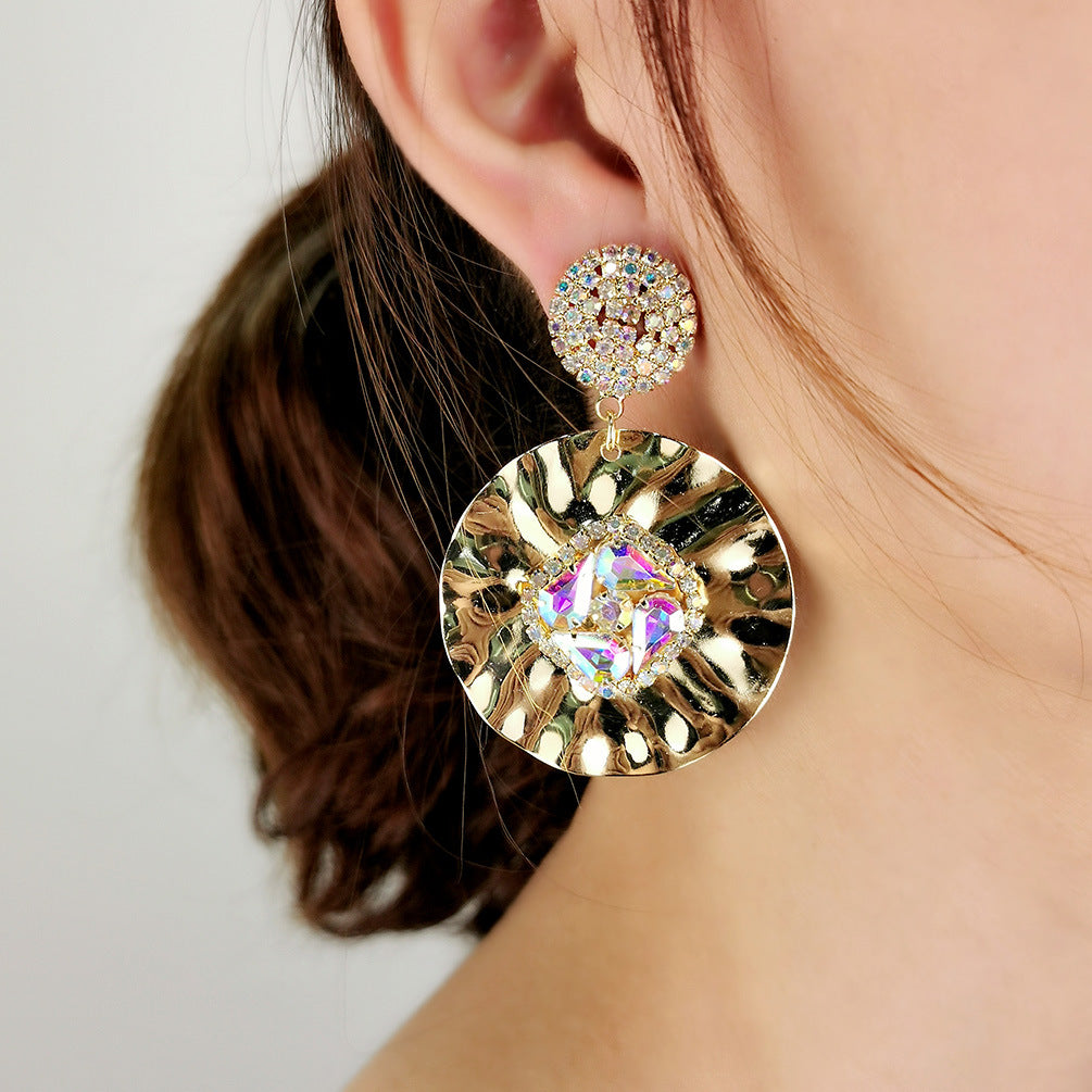 Wholesale Round Diamond Studded Metal Earrings